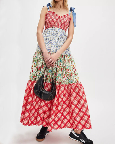 Fashion Stitching Printed Sling Dress