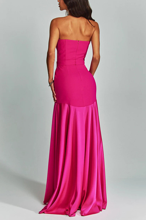 Stitching Wraps Strapless Deep V-Neck Dress