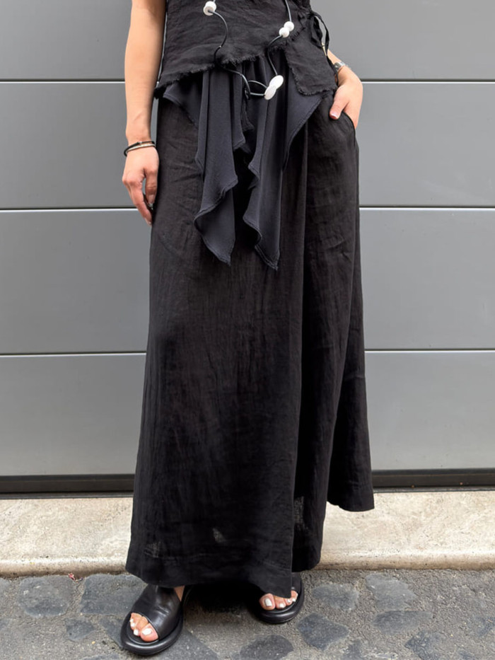 Casual V-neck cotton and linen two-piece set