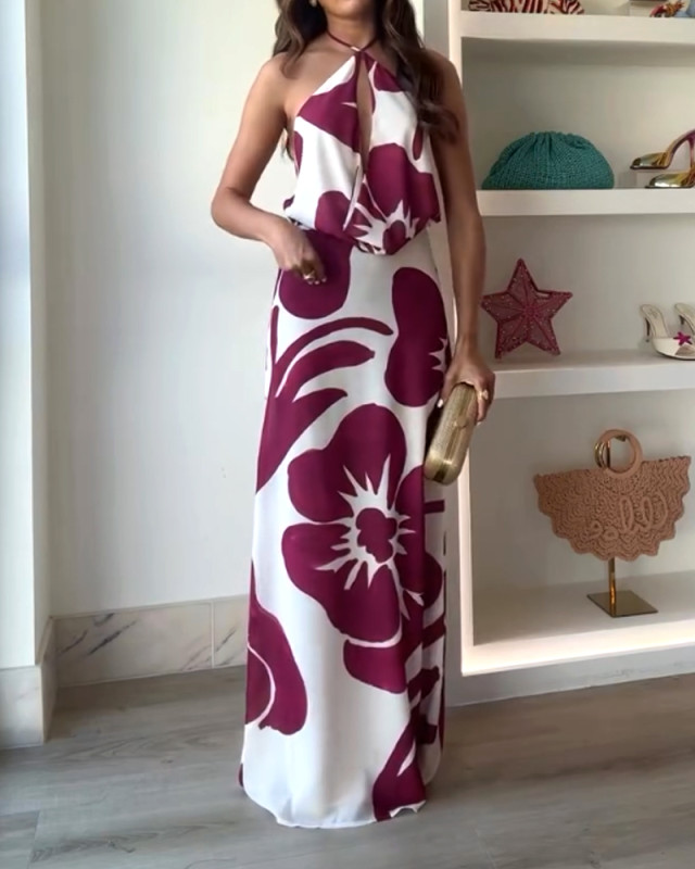 Elegant Neck Print Dress