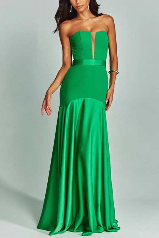 Stitching Wraps Strapless Deep V-Neck Dress