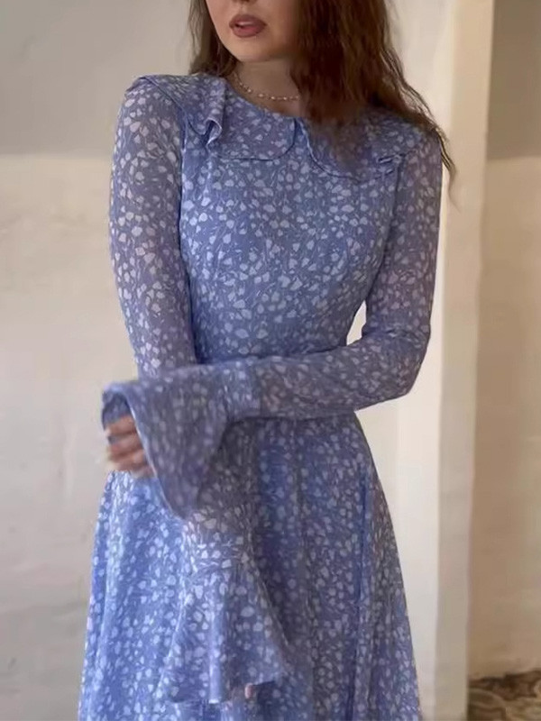 Sweet White Polka Dot Lotus Sleeves Dress