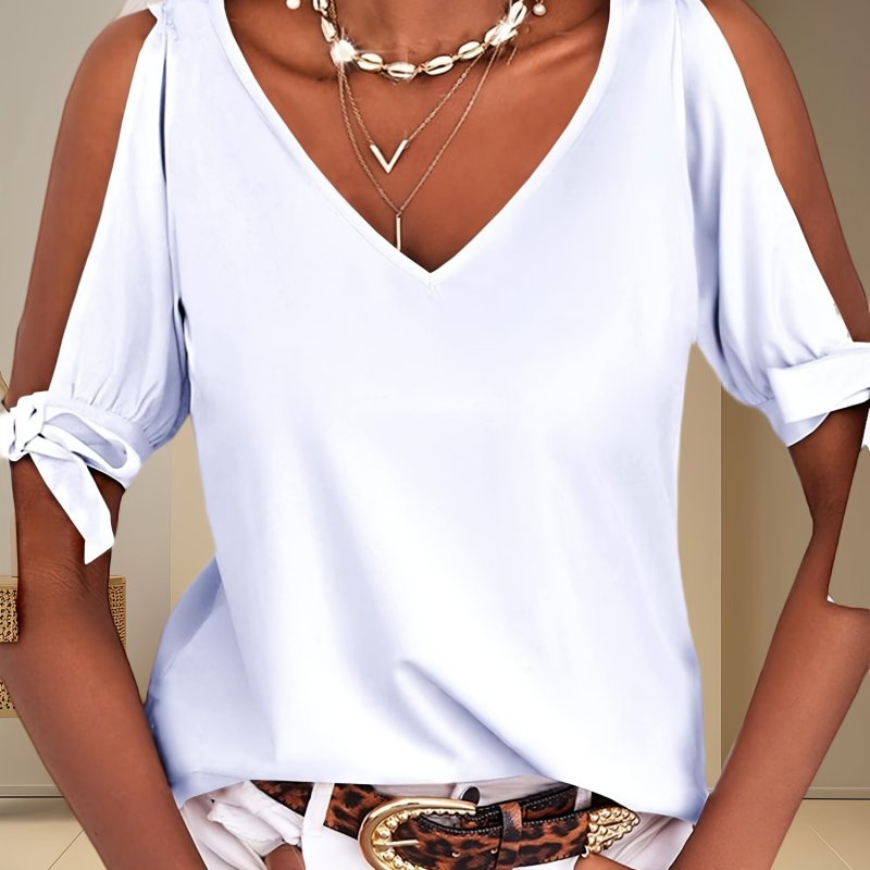 Cold Shoulder Tops Cold Shoulder Women's V-Neck Short Sleeve Tops