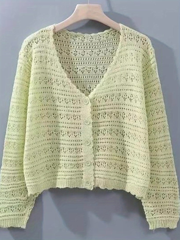 Women'S Lightweight V Neck Long Sleeve Button Hollow Out Cardigan Sweaters