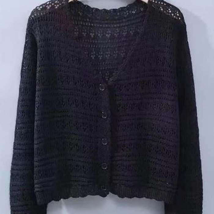 Women'S Lightweight V Neck Long Sleeve Button Hollow Out Cardigan Sweaters