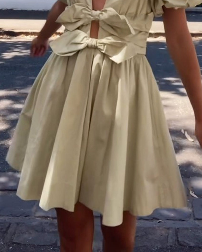 Refined V-Neck Bow Dress