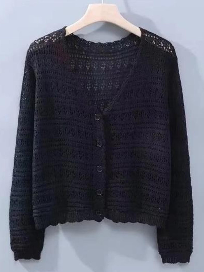 Women'S Lightweight V Neck Long Sleeve Button Hollow Out Cardigan Sweaters