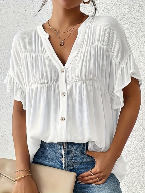 Women's V-Neck Swimsuit  Short Sleeve Casual Summer Beach T-Shirt