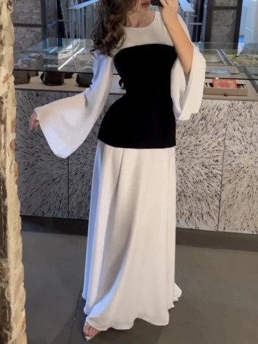 Elegant Black and White Splicing Maxi Dress
