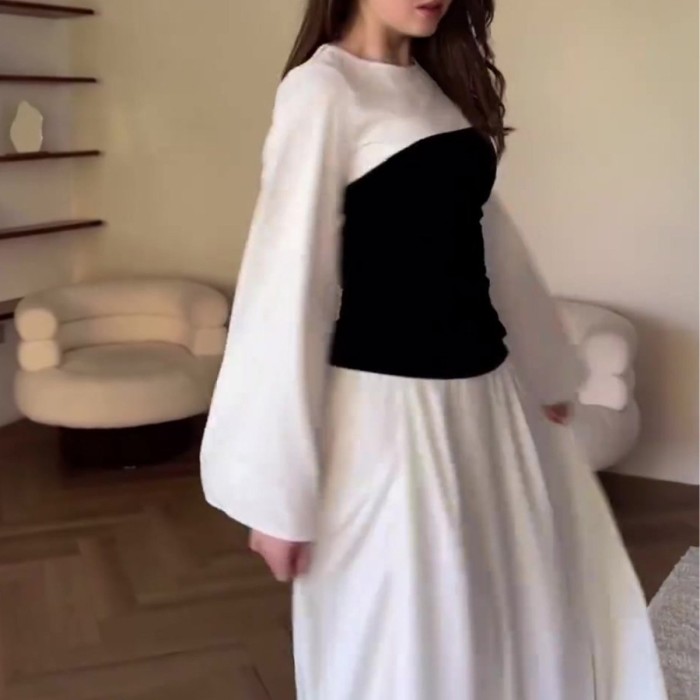 Elegant Black and White Splicing Maxi Dress