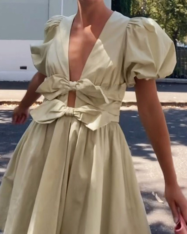 Refined V-Neck Bow Dress