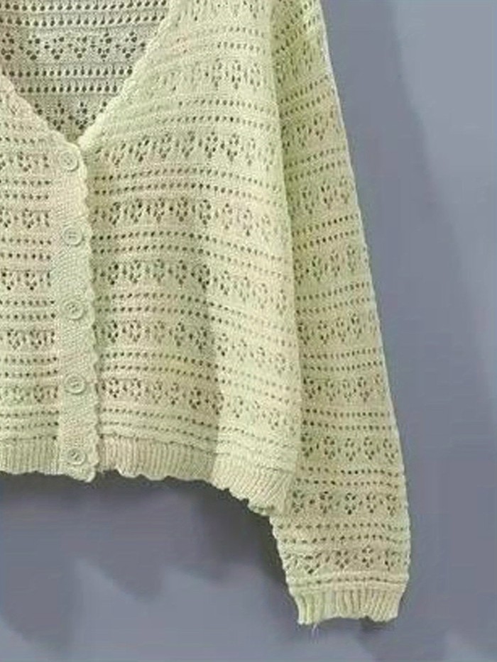 Women'S Lightweight V Neck Long Sleeve Button Hollow Out Cardigan Sweaters