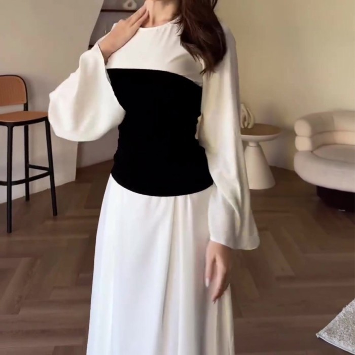 Elegant Black and White Splicing Maxi Dress