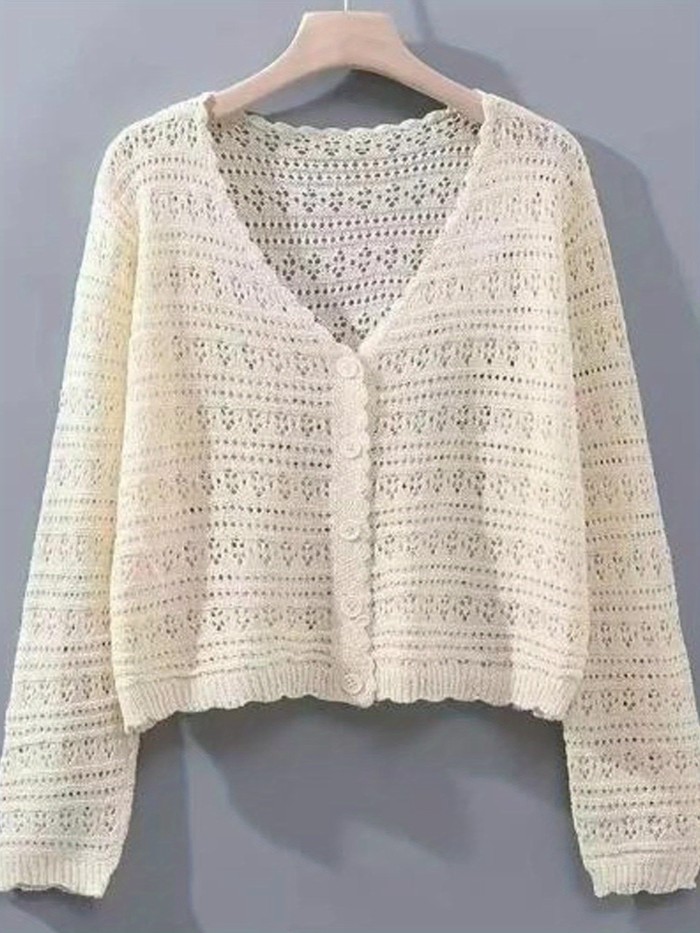 Women'S Lightweight V Neck Long Sleeve Button Hollow Out Cardigan Sweaters