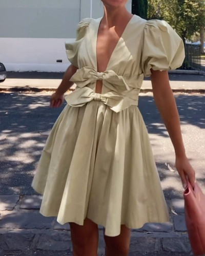 Refined V-Neck Bow Dress