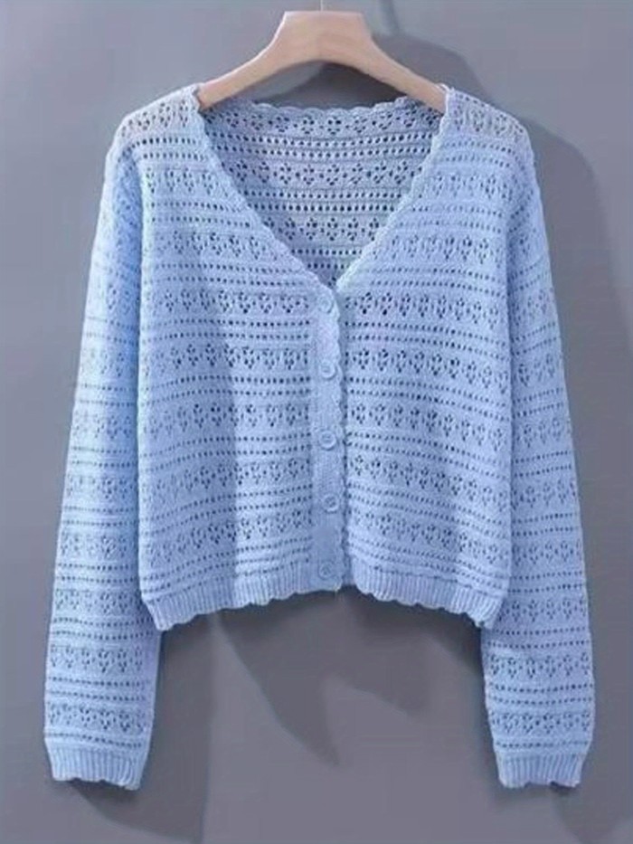 Women'S Lightweight V Neck Long Sleeve Button Hollow Out Cardigan Sweaters