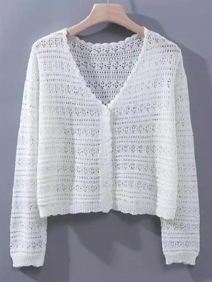 Women'S Lightweight V Neck Long Sleeve Button Hollow Out Cardigan Sweaters
