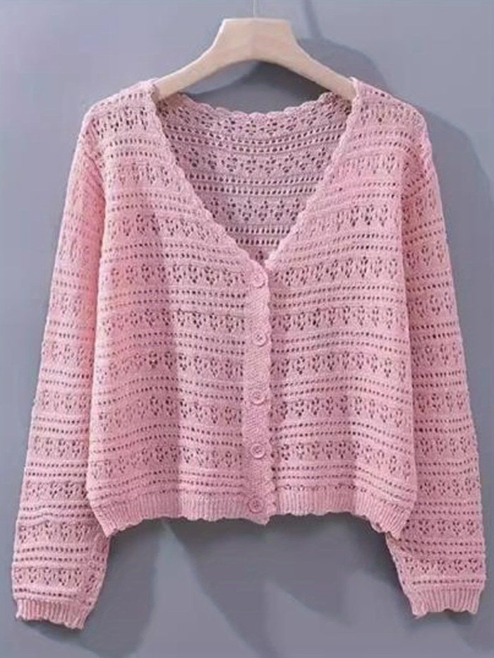 Women'S Lightweight V Neck Long Sleeve Button Hollow Out Cardigan Sweaters