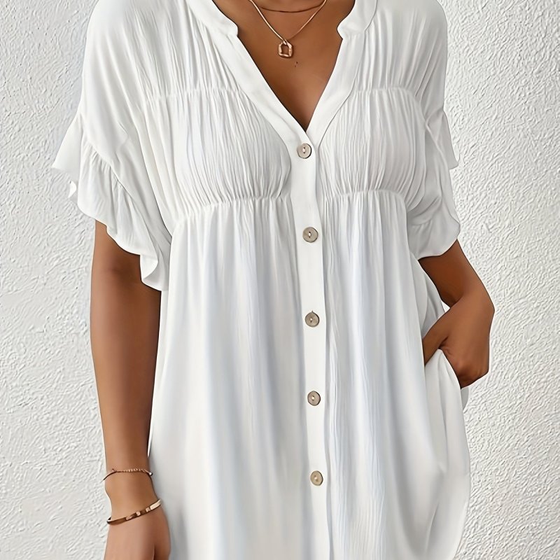 Women's V-Neck Swimsuit  Short Sleeve Casual Summer Beach T-Shirt