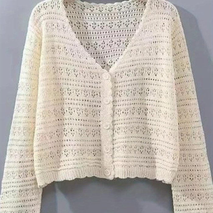 Women'S Lightweight V Neck Long Sleeve Button Hollow Out Cardigan Sweaters