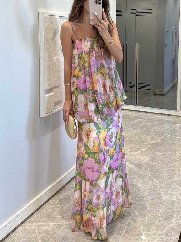 Chic floral print two piece set