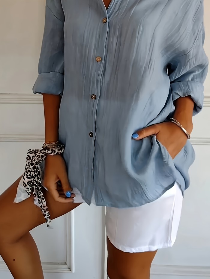 Women'S Solid Color Pleated Collar Women'S Solid Color Pullover Top
