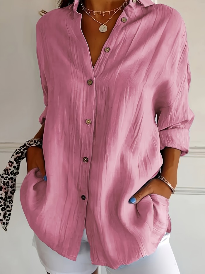 Women'S Solid Color Pleated Collar Women'S Solid Color Pullover Top