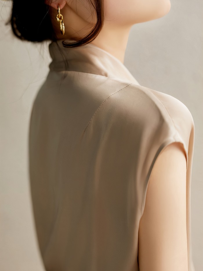 Summer French Style Sleeveless Blouse Solid Color Surplice Neck Blouse, Elegant Sleeveless French Style Blouse For Summer, Women's Clothing
