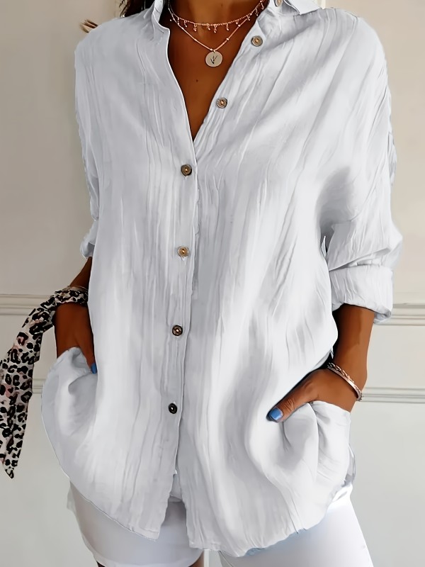 Women'S Solid Color Pleated Collar Women'S Solid Color Pullover Top
