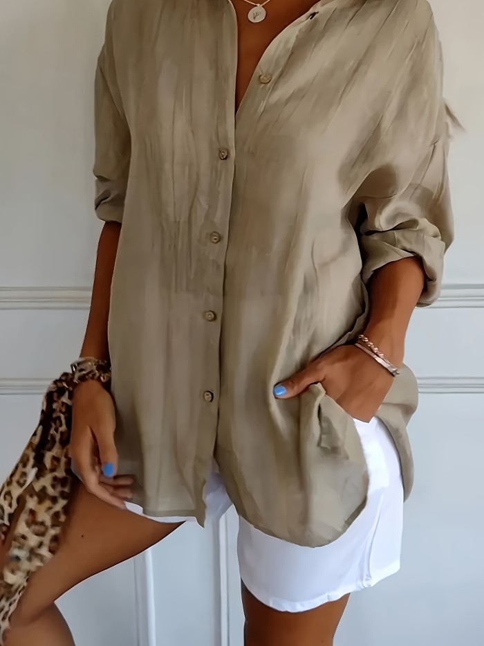 Women'S Solid Color Pleated Collar Women'S Solid Color Pullover Top
