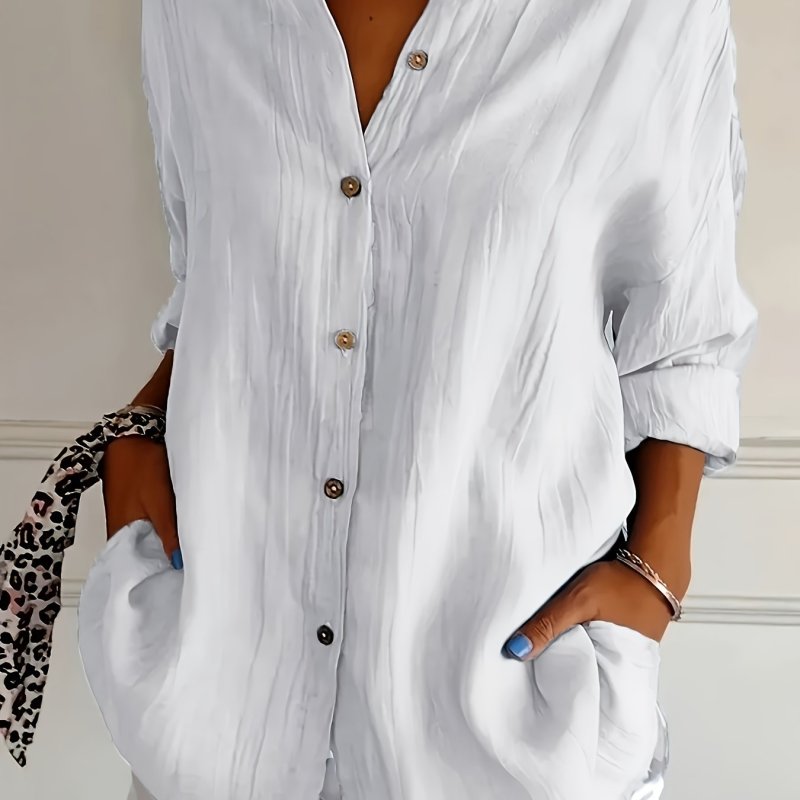 Women'S Solid Color Pleated Collar Women'S Solid Color Pullover Top