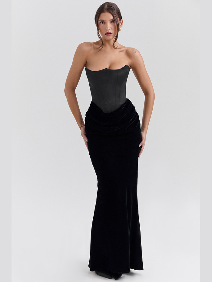 Sexy Velvet Off Shoulder Fishtail Elegant Slim Fit Long Party Dress