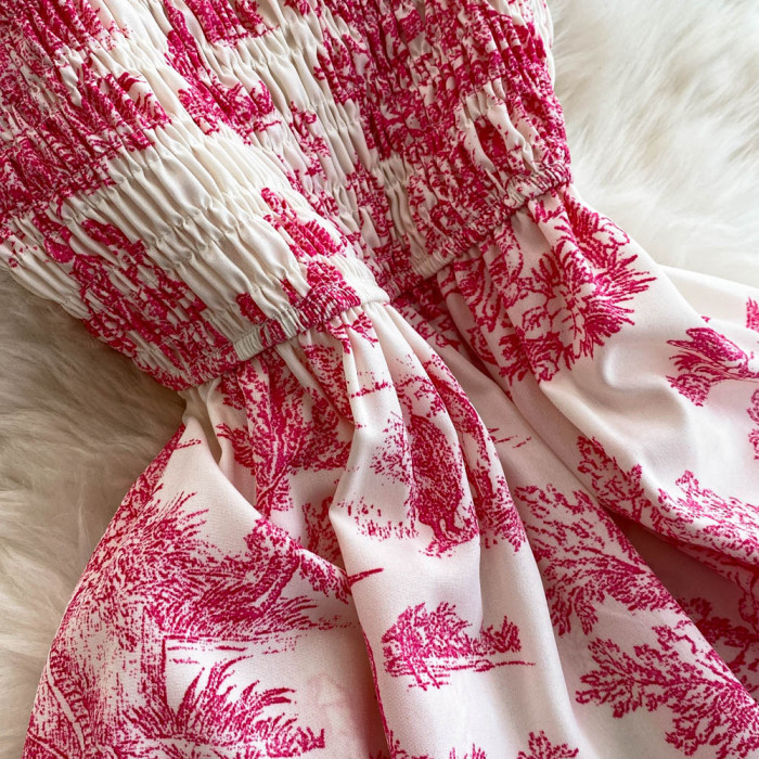 Fashion Print Romantic Retro Party Elastic High Waist Holiday Maxi Beach Dress