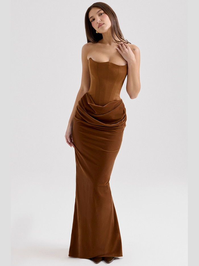 Sexy Velvet Off Shoulder Fishtail Elegant Slim Fit Long Party Dress