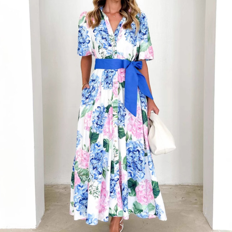 Womens Fashion Printed Bohemian Short Sleeve A-Line Dress