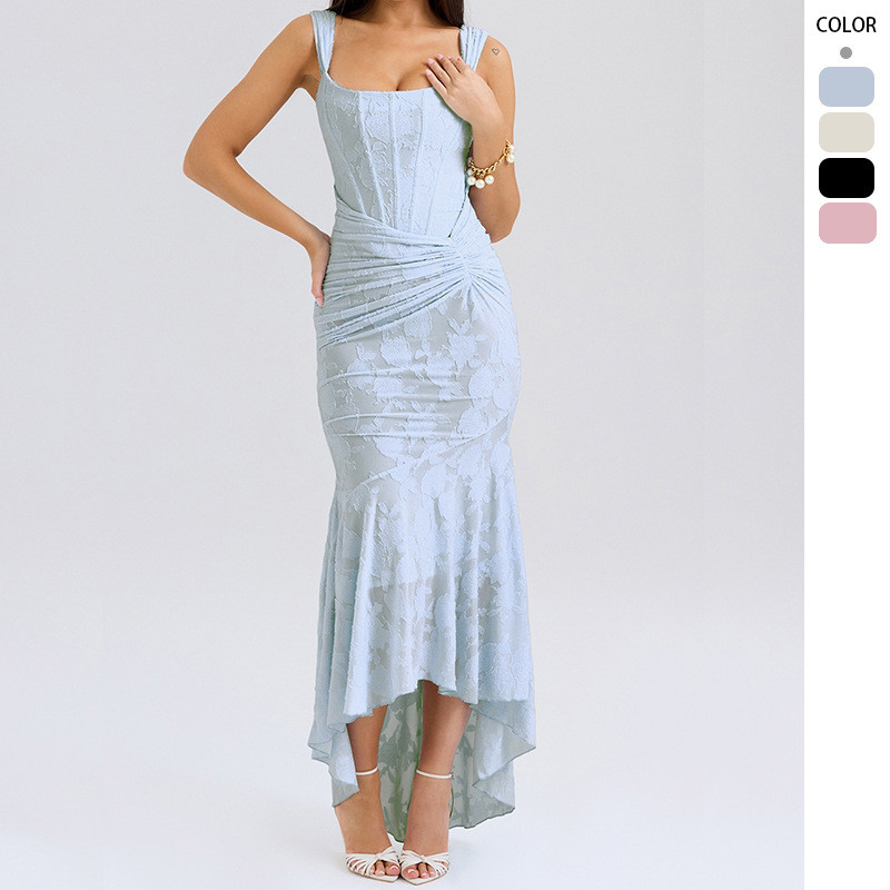 Sexy and Fashionable One Collar Strapless Fish Bone Wrapped Buttocks Fish Tail Long Skirt for Women
