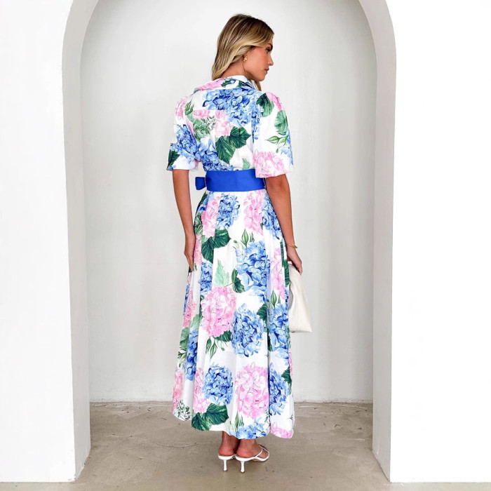 Womens Fashion Printed Bohemian Short Sleeve A-Line Dress