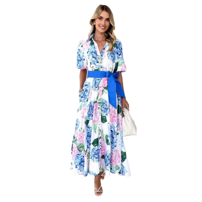 Womens Fashion Printed Bohemian Short Sleeve A-Line Dress