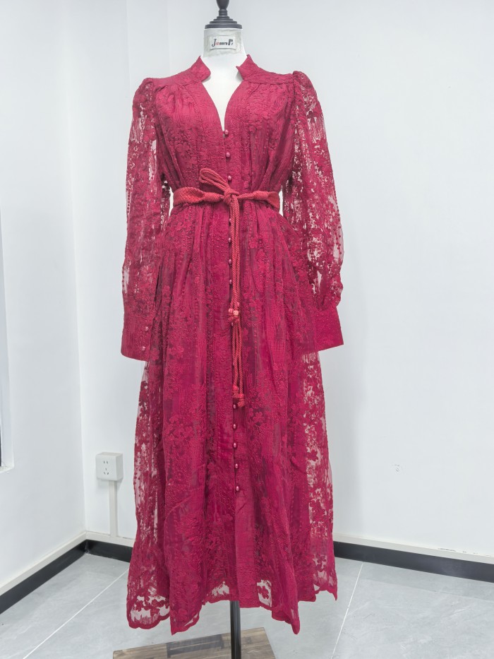 Luxury Embroidery Formal Lantern Long Sleeve Lace  Prom Evening Birthday Party Dress