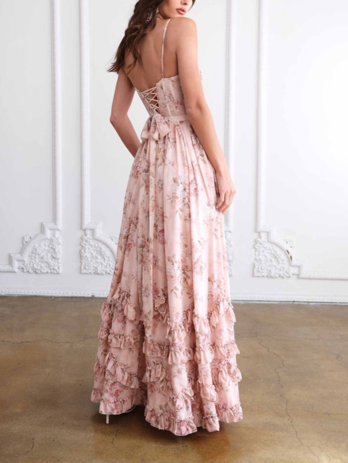 Sexy Beach Square Collar Sleeveless High Waist Split Ruched Temeprament Maxi Dress