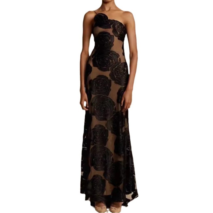 New Women's Sexy  Black Perspective Suspender Sexy Backless Long Evening Dresses for Women