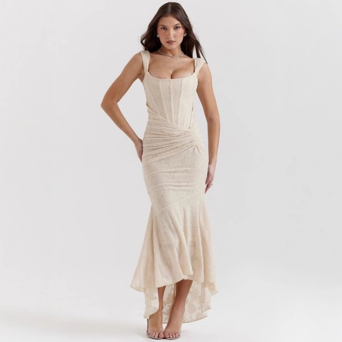 Sexy and Fashionable One Collar Strapless Fish Bone Wrapped Buttocks Fish Tail Long Skirt for Women