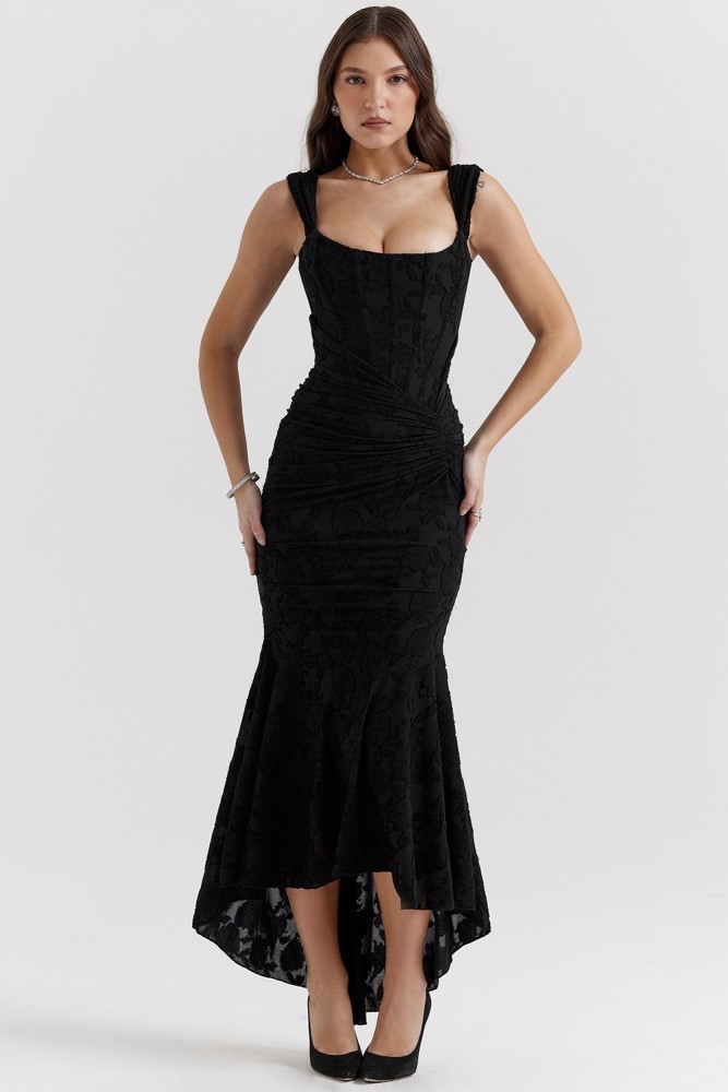 Sexy and Fashionable One Collar Strapless Fish Bone Wrapped Buttocks Fish Tail Long Skirt for Women