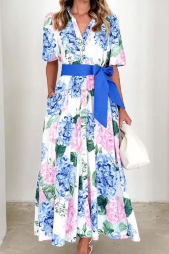 Womens Fashion Printed Bohemian Short Sleeve A-Line Dress