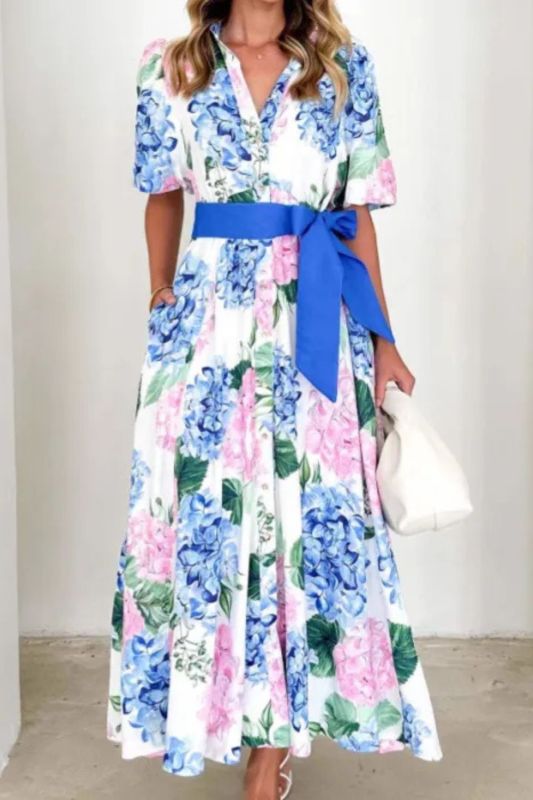 Womens Fashion Printed Bohemian Short Sleeve A-Line Dress