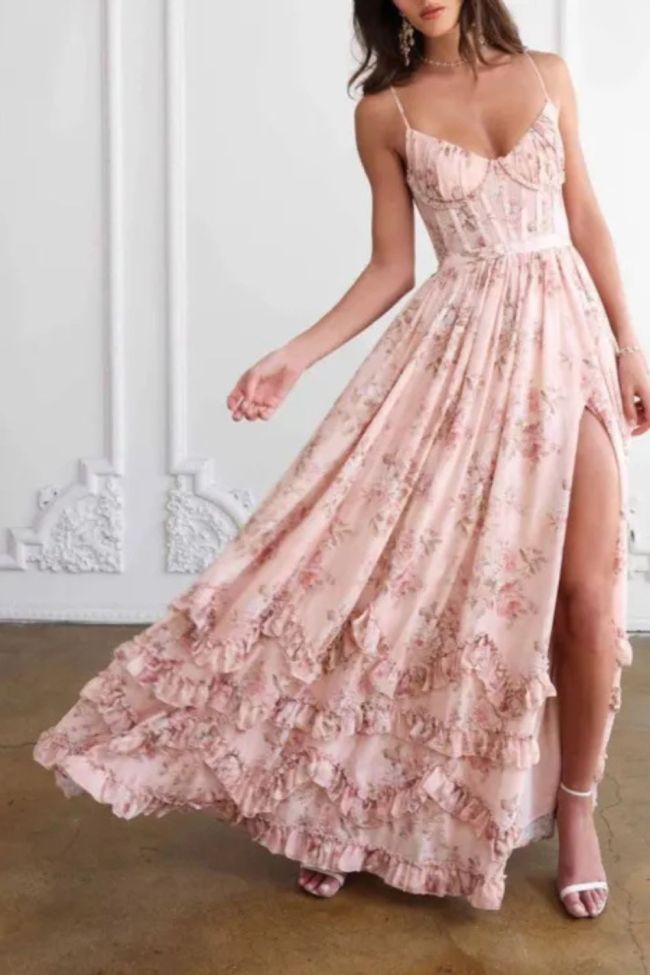 Sexy Beach Square Collar Sleeveless High Waist Split Ruched Temeprament Maxi Dress