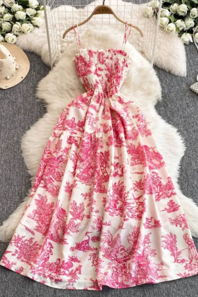 Fashion Print Romantic Retro Party Elastic High Waist Holiday Maxi Beach Dress