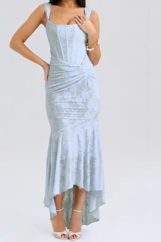 Sexy and Fashionable One Collar Strapless Fish Bone Wrapped Buttocks Fish Tail Long Skirt for Women