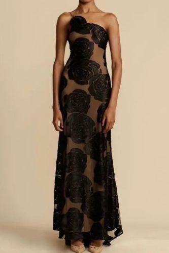 New Women's Sexy  Black Perspective Suspender Sexy Backless Long Evening Dresses for Women