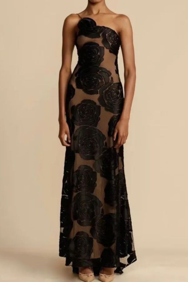 New Women's Sexy  Black Perspective Suspender Sexy Backless Long Evening Dresses for Women
